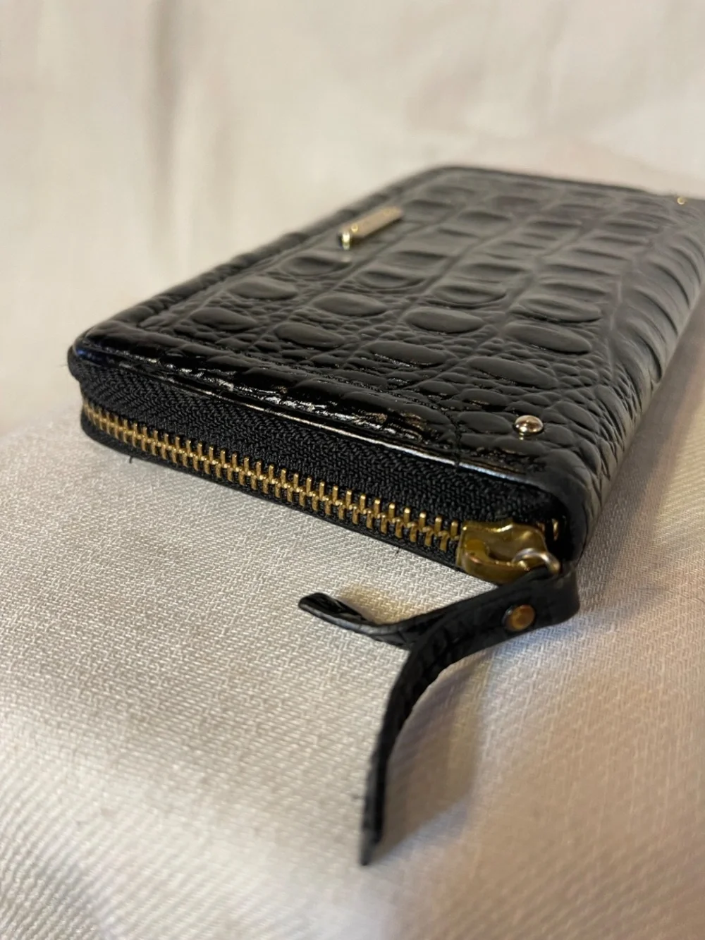 Brahmin Black Croc-Embossed Zip Card Holder